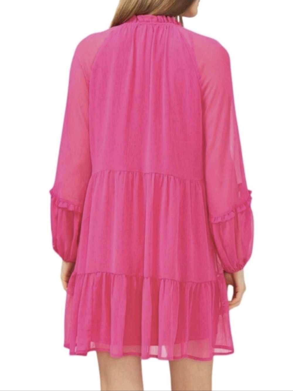 NWT Vince Camuto Tiered Ruffle Chiffon Dress Pink Arresting Orchid size Medium - Picture 2 of 5